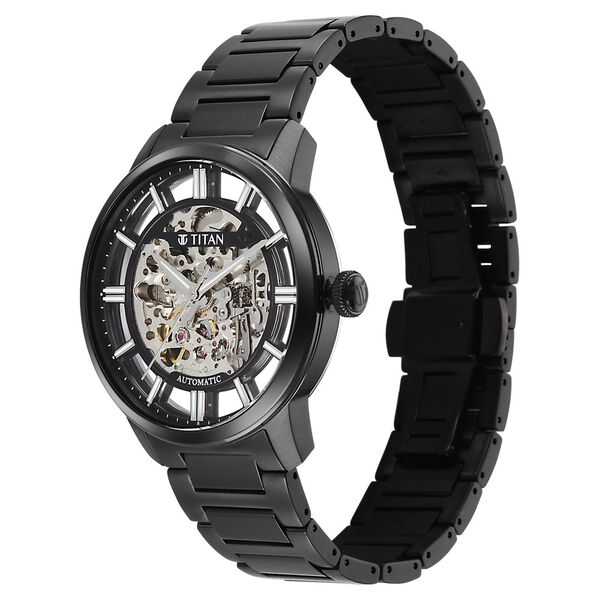 Titan See-Through Skeletal Automatic Analog with Black Dial Black Stainless Steel Strap Watch for Men - image number 2