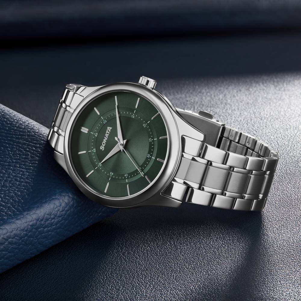 Sonata Quartz Analog Green Dial Silver Stainless Steel Strap Watch For Men-picture-23