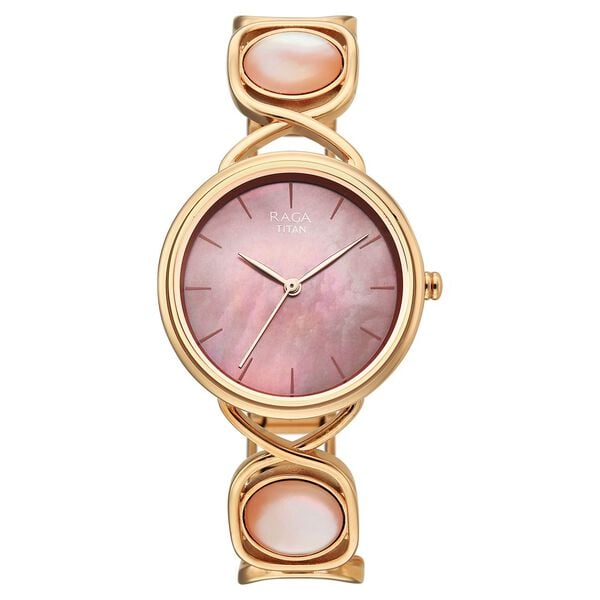 Titan Raga Power Pearls Quartz Analog Mother of Pearl Dial Rose Gold Metal Strap Watch For Women - image number 1