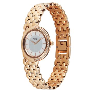 Titan Raga Chic Glam Quartz Analog Mother Of Pearl Dial Rose Gold Metal Strap Watch For Women