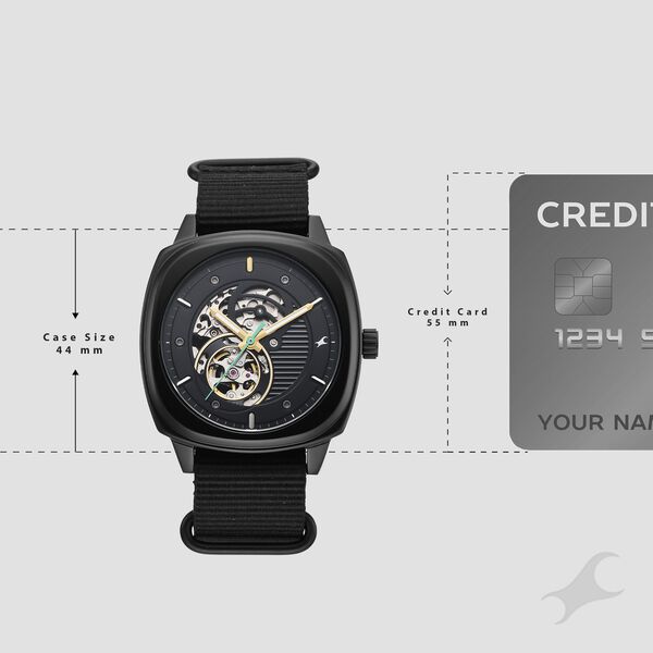 Fastrack Automatics Collection Black Dial Black Stainless Steel Strap Watch For Guys - image number 3