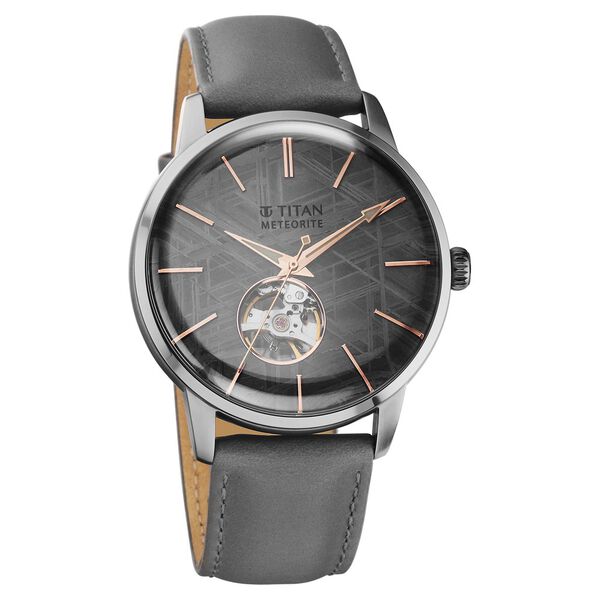 Titan Stellar Automatic Meteorite Dial Leather Strap Watch for Men - image number 2