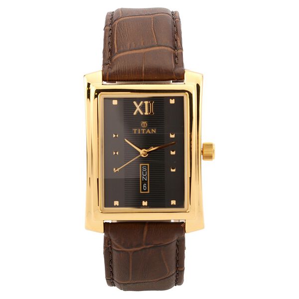 Titan Quartz Analog with Day and Date Black Dial Leather Strap Watch for Men - image number 0