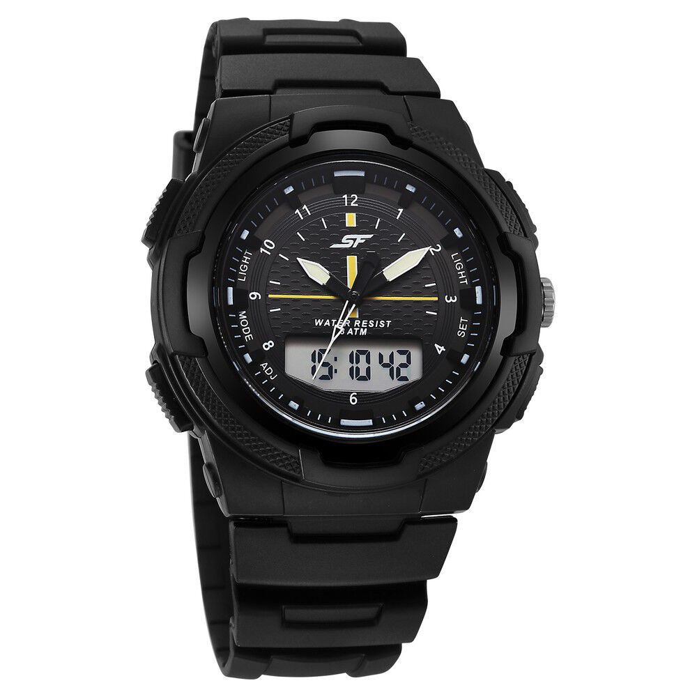 SF Maverick Quartz Digital Ana Digi Black Dial PU Strap Watch For Men-image-17