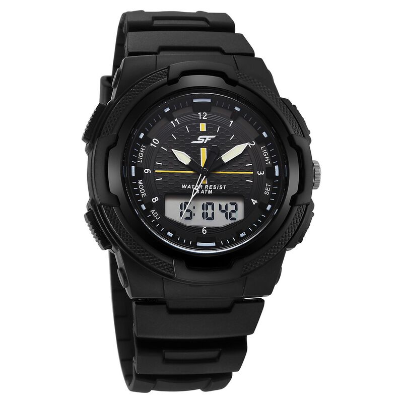 SF Maverick Quartz Digital Ana Digi Black Dial PU Strap Watch For Men