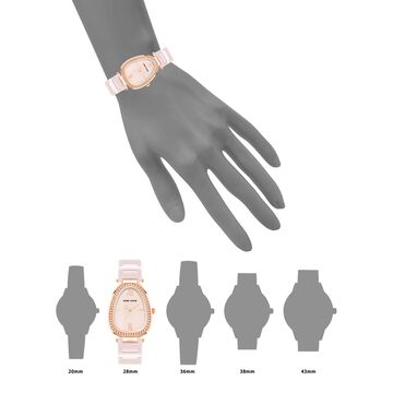 Anne Klein Quartz Analog Pink Dial Pink & Rose Gold Ceramic Strap Elongated Oval Shaped Watch For Women