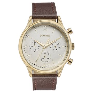 Sonata Quartz Multifunction Golden Dial Brown Leather Strap Watch For Men