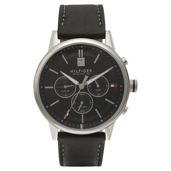 Tommy Hilfiger Quartz Chronograph Black Dial Leather Strap Watch for Men - image number 1