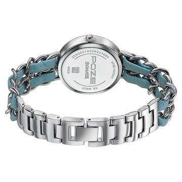 Poze Poze Quartz Analog Blue Dial Two Toned Metal & Leather Strap Watch For Women