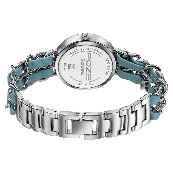 Poze Poze Quartz Analog Blue Dial Two Toned Metal & Leather Strap Watch For Women - image number 6