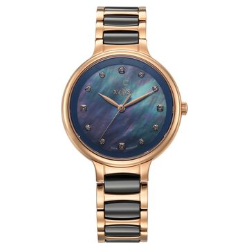 Xylys Swiss Analog Rose Gold Steel And Ceramic Strap Mother Of Pearl Dial Watch For Women