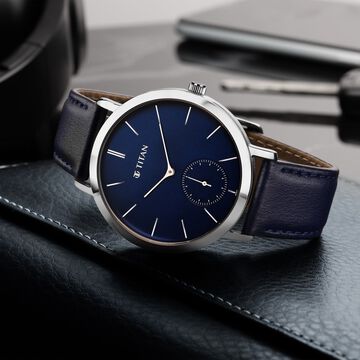 Titan Memento Blue Dial Analog Leather Strap watch for Men