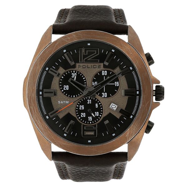 Police Quartz Analog Grey Dial Leather Strap Watch for Men