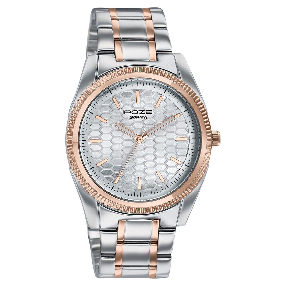 Buy Online Poze By Sonata Quartz Analog Silver Dial Two Toned