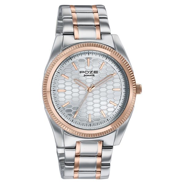 Poze By Sonata Quartz Analog Silver Dial Two Toned Metal Strap Watch For Men - image number 2