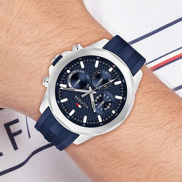 Tommy Hilfiger Quartz Multifunction Blue Dial Blue Silicone Strap Watch For Men