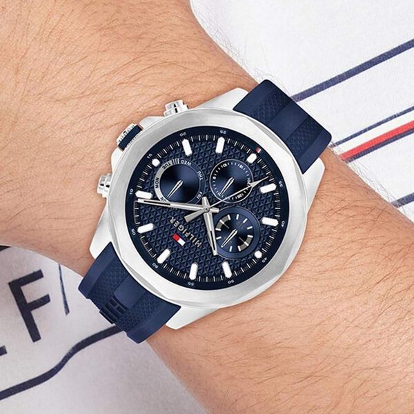Tommy Hilfiger Quartz Multifunction Blue Dial Blue Silicone Strap Watch For Men - image number 3