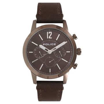 Police Quartz Analog Brown Dial Leather Strap Watch for Men