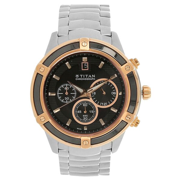 Titan Chronograph Black Dial Quartz Stainless Steel Strap Watch for Men - image number 0
