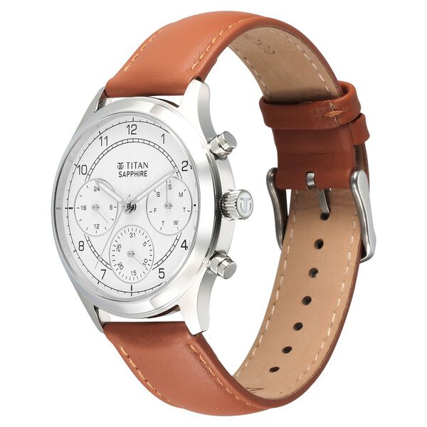 Titan Sapphire Quartz Multifunction White Dial Leather Strap Watch for Men - image number 2