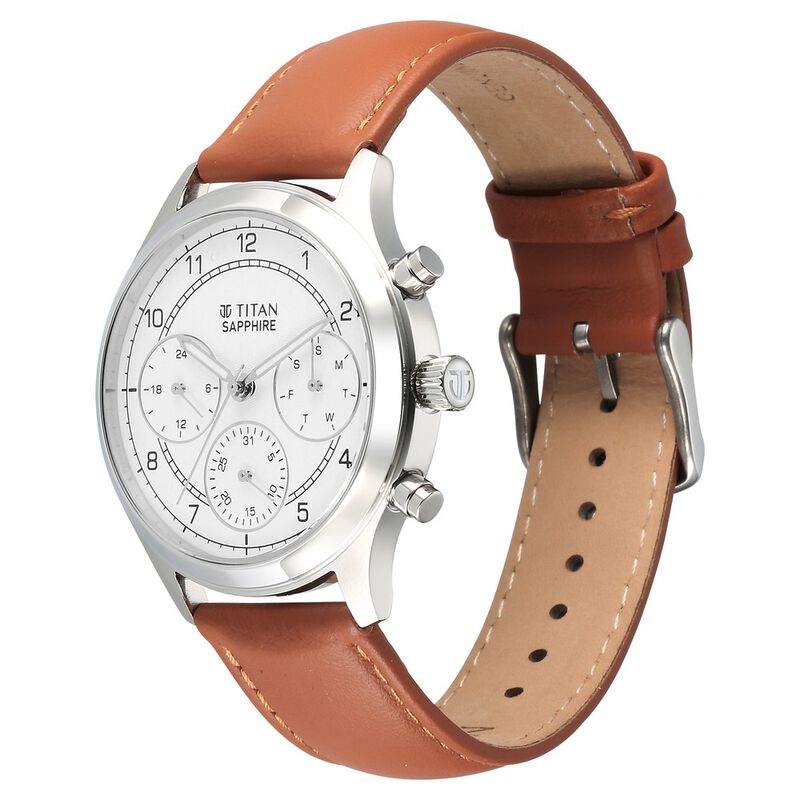 Buy Online Titan Sapphire Quartz Multifunction White Dial Leather Strap ...