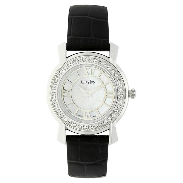 Xylys Swiss Analog Black Leather Strap and Mother of Pearl Dial Watch For Women - image number 0