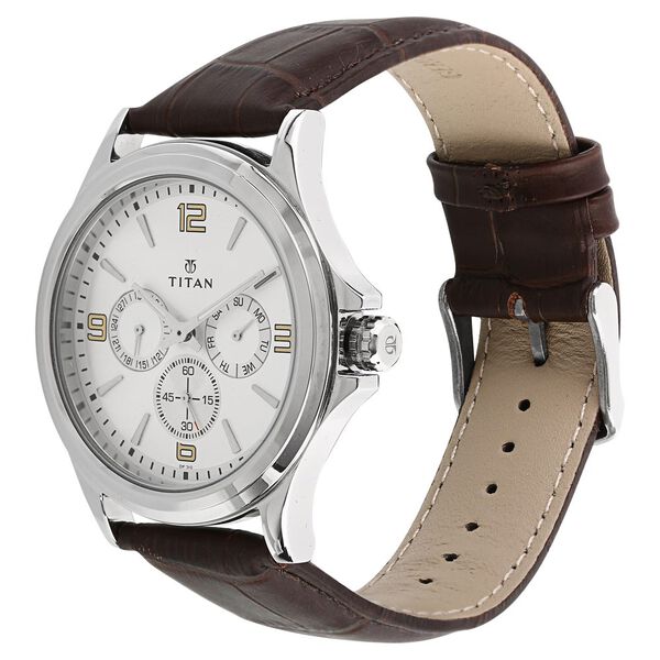 Titan Quartz Multifunction Silver Dial Leather Strap Watch for Men - image number 1