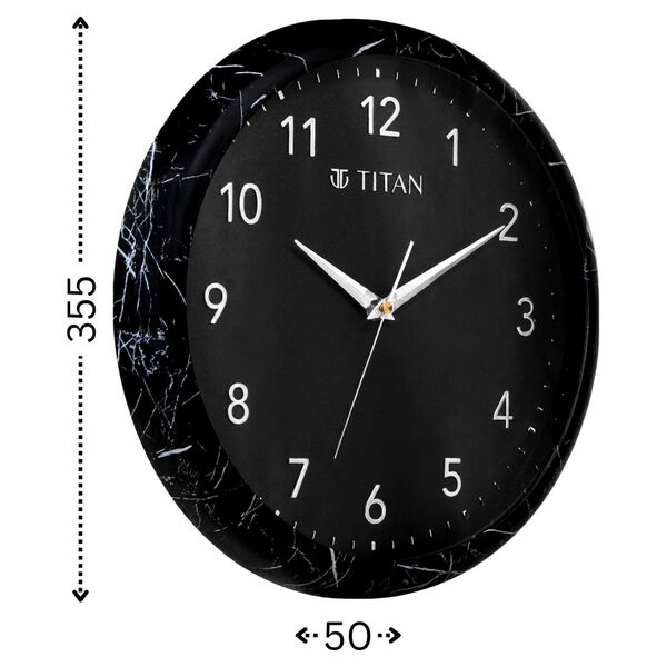 Titan Black Marble Dial Wall Clock with 3D Project Numerals & Silent Sweep - 35.5 cm x 35.5 cm x 5 cm (Medium) - image number 2