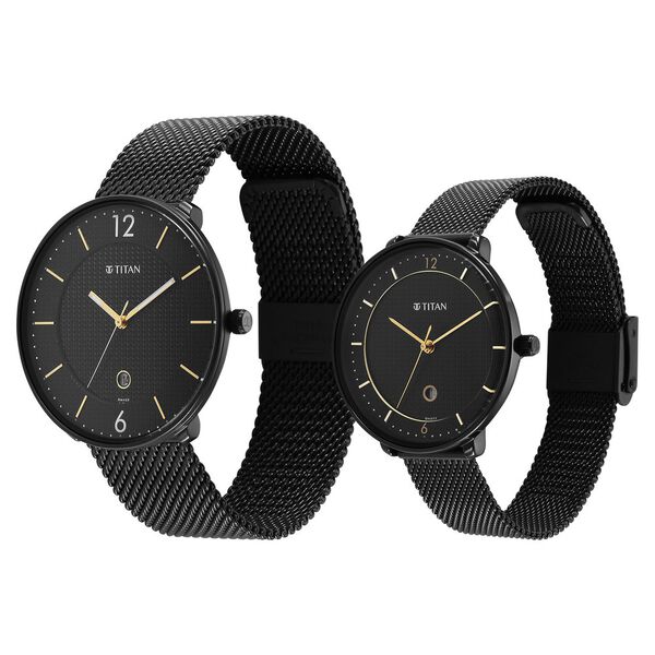 Titan Bandhan Black Dial Analog with Date Stainless Steel Strap watch for Couple - image number 2