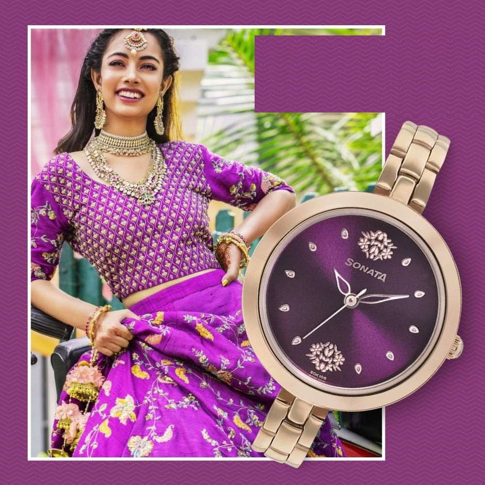 Sonata Wedding Purple Dial Women Watch With Stainless Steel Strap-picture-32