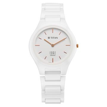Titan Edge Ceramic Quartz in Arctic White Dial Watch for Women