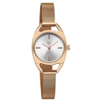 Vyb Spotlight By Fastrack Quartz Analog Silver Dial Rose Gold Stainless Steel Strap Watch For Girls