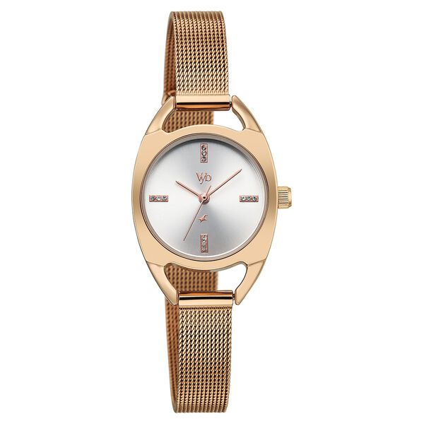 Vyb Spotlight By Fastrack Quartz Analog Silver Dial Rose Gold Stainless Steel Strap Watch For Girls - image number 1