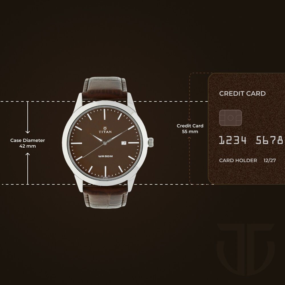 Buy Online Titan Quartz Analog with Date Brown Dial Leather Strap
