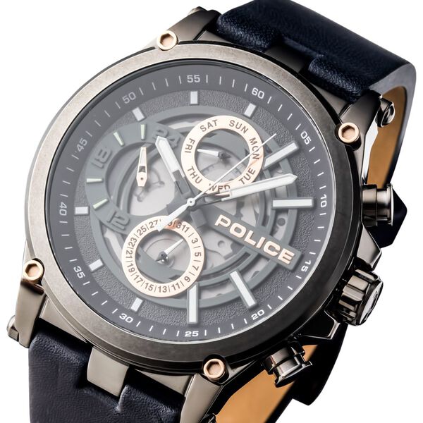 Police Quartz Multifunction Grey Dial Leather Strap Watch for Men - image number 3
