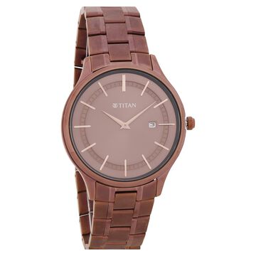 Titan Classique Slimline Brown Dial Analog with Day and Date Stainless Steel Strap Watch for Men