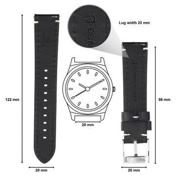 20 mm Black Genuine Leather Straps for Men