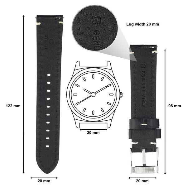 20 mm Black Genuine Leather Straps for Men - image number 1