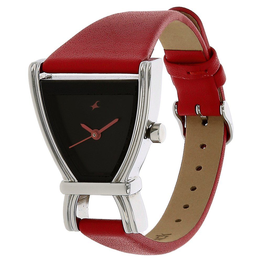 Buy Online Fastrack Quartz Analog Black Dial Leather Strap Watch