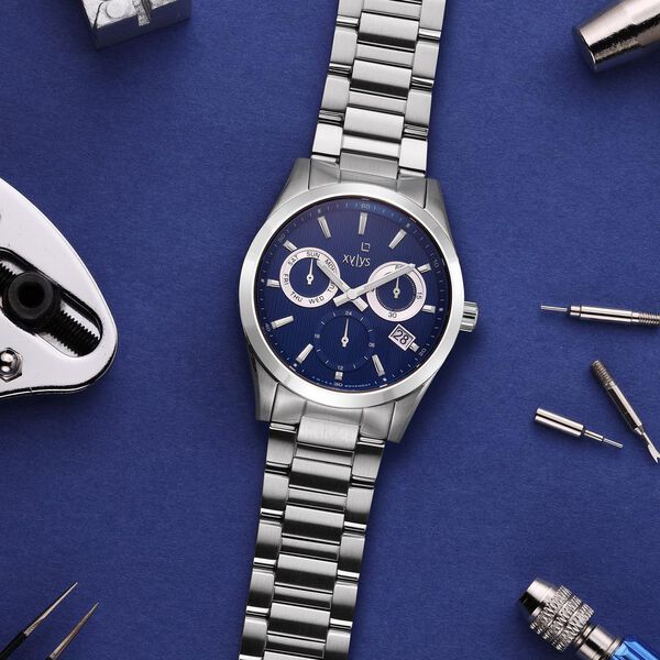 Xylys Swiss Multifunction Silver Stainless Steel Strap Blue Dial Watch For Men - image number 0