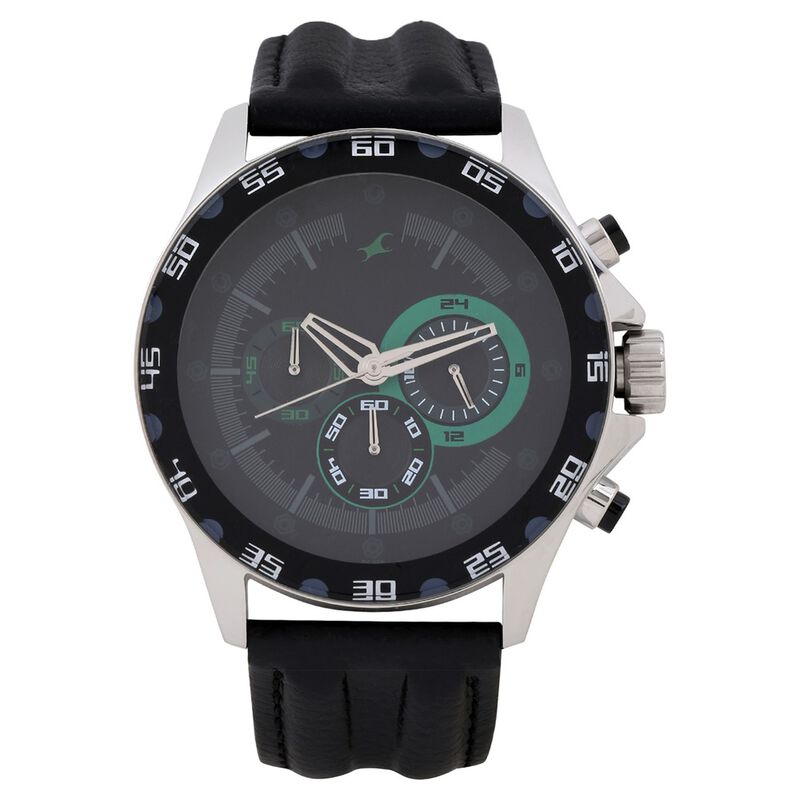 Fastrack Quartz Chronograph Grey Dial Leather Strap Watch for Guys