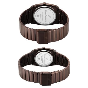 Fastrack Mixmatched Quartz Analog Multicoloured Dial Two Toned Stainless Steel Strap Watch For Couple