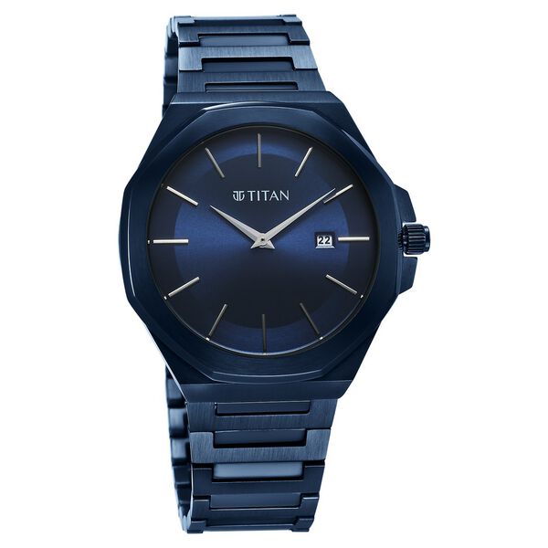 Titan Classic Slim Quartz Analog with Date Blue Dial Stainless Steel Strap Watch for Men - image number 1