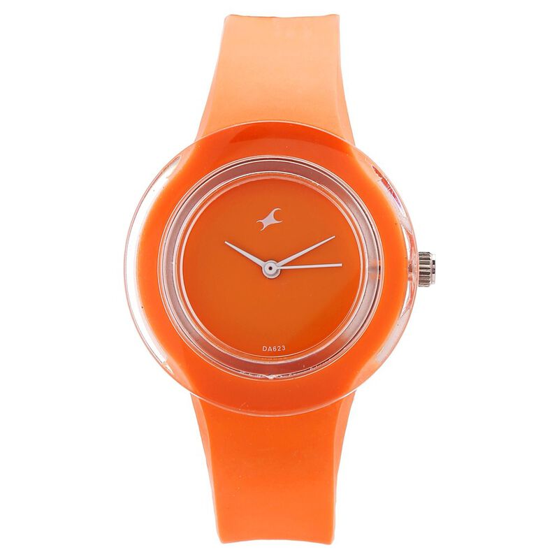 Fastrack Quartz Analog Orange Dial Plastic Strap Watch for Girls
