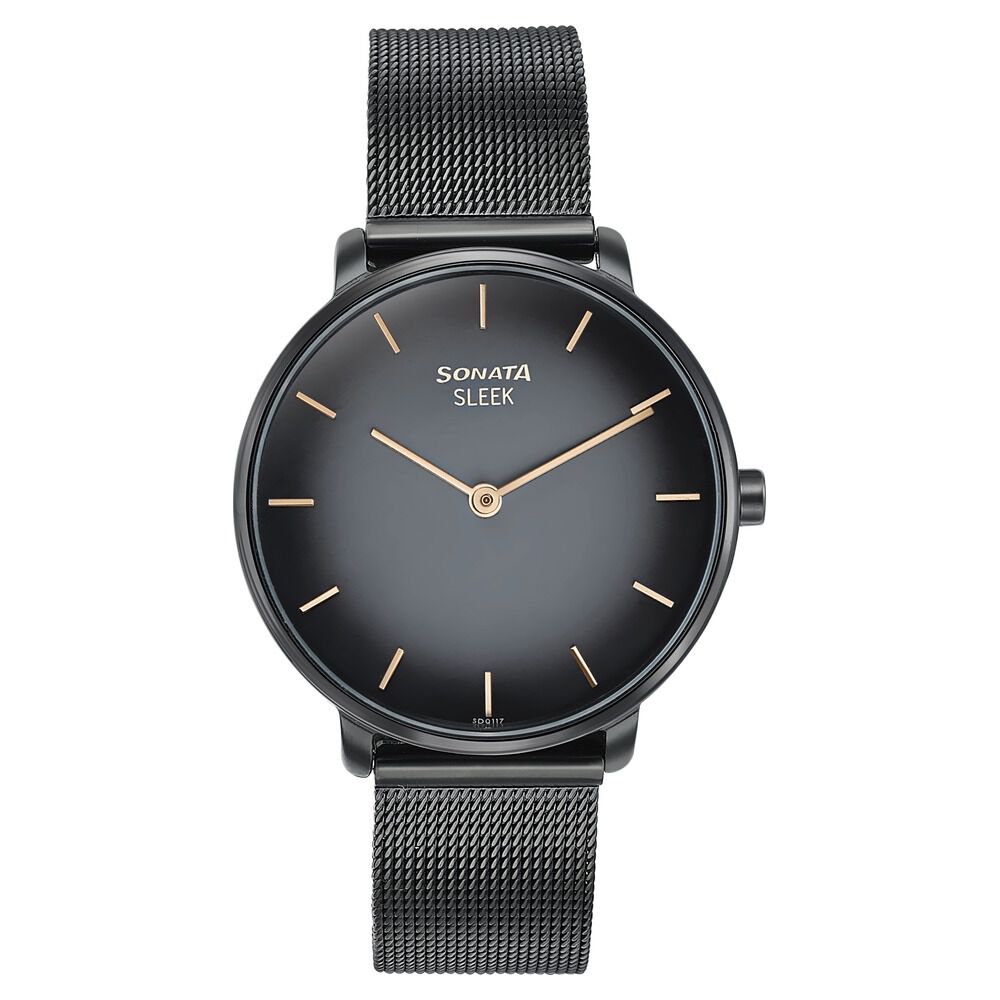 Sonata Sleek Quartz Analog Black Dial Black Stainless Steel Strap Watch for Women-picture-13