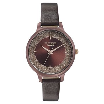 Poze by Sonata Quartz Analog Brown Dial Leather Strap Watch for Women