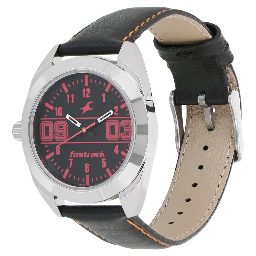 Buy Online Fastrack Varsity Quartz Analog Black Dial Leather Strap