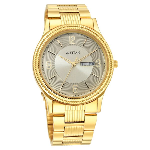 Titan Quartz Analog Champagne Dial Stainless Steel Strap Watch for Men - image number 0