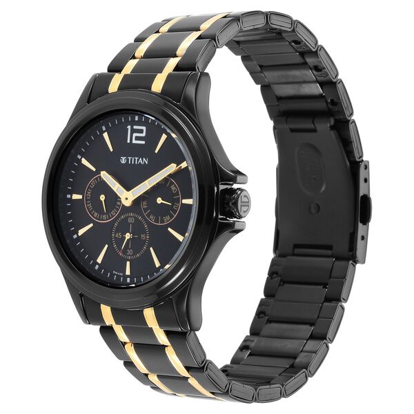 Titan Black and Gold Black Dial Quartz Multifunction Stainless Steel Strap watch for Men - image number 3