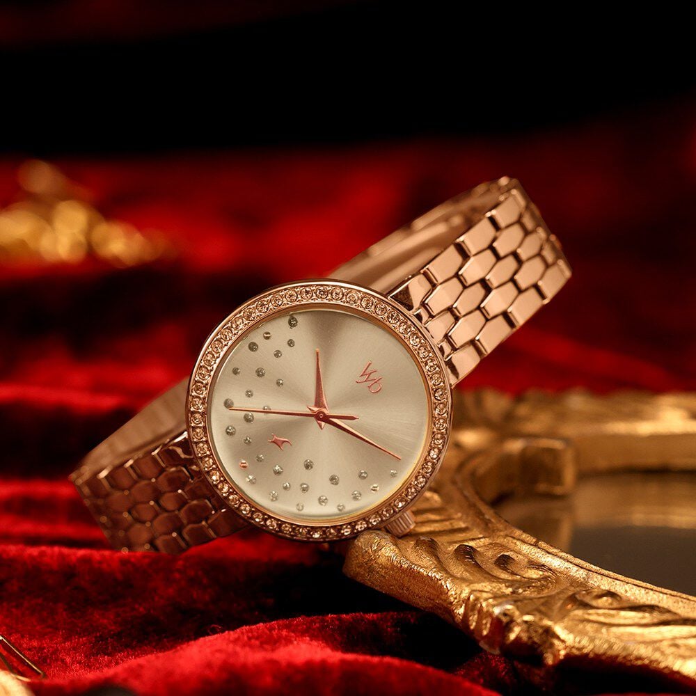 Vyb Starlet By Fastrack Quartz Analog Silver Dial Rose Gold Metal Strap Watch For Girls-image-31